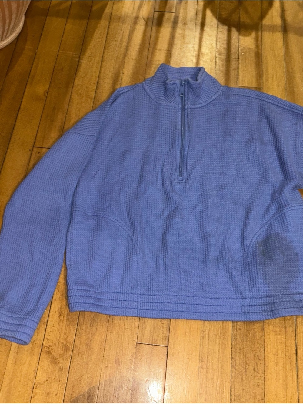 aerie medium blue Half-Zip Waffle Knit Sweater (has stain)